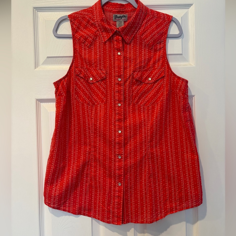 Wrangler Women's Red Orange Sleeveless Pearl Snap